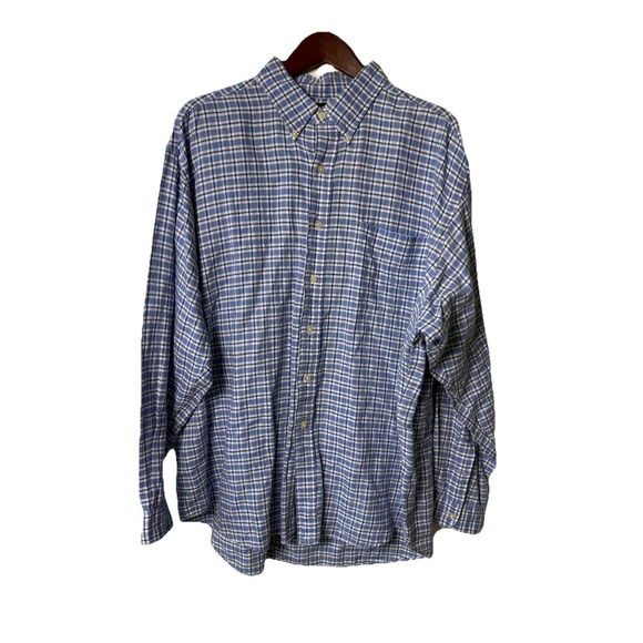 Ralph Lauren Golf Tilden Shirt XL Linen Cotton Blue White Plaid Long Sleeve - Picture 2 of 7
